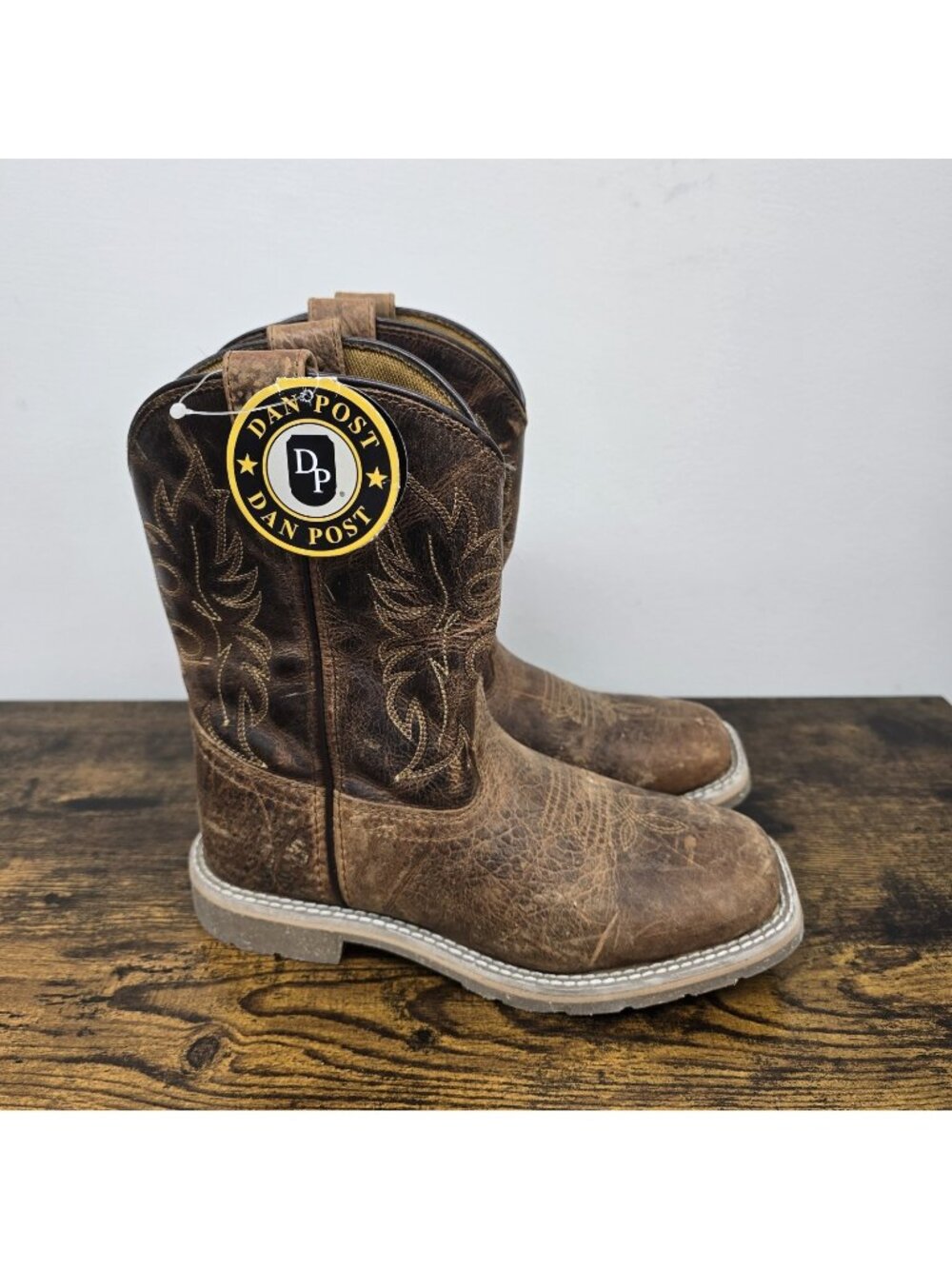 Dan Post Durant Jr Leather Cowboy Boots Size 3D Western Square Toe Rust Brown